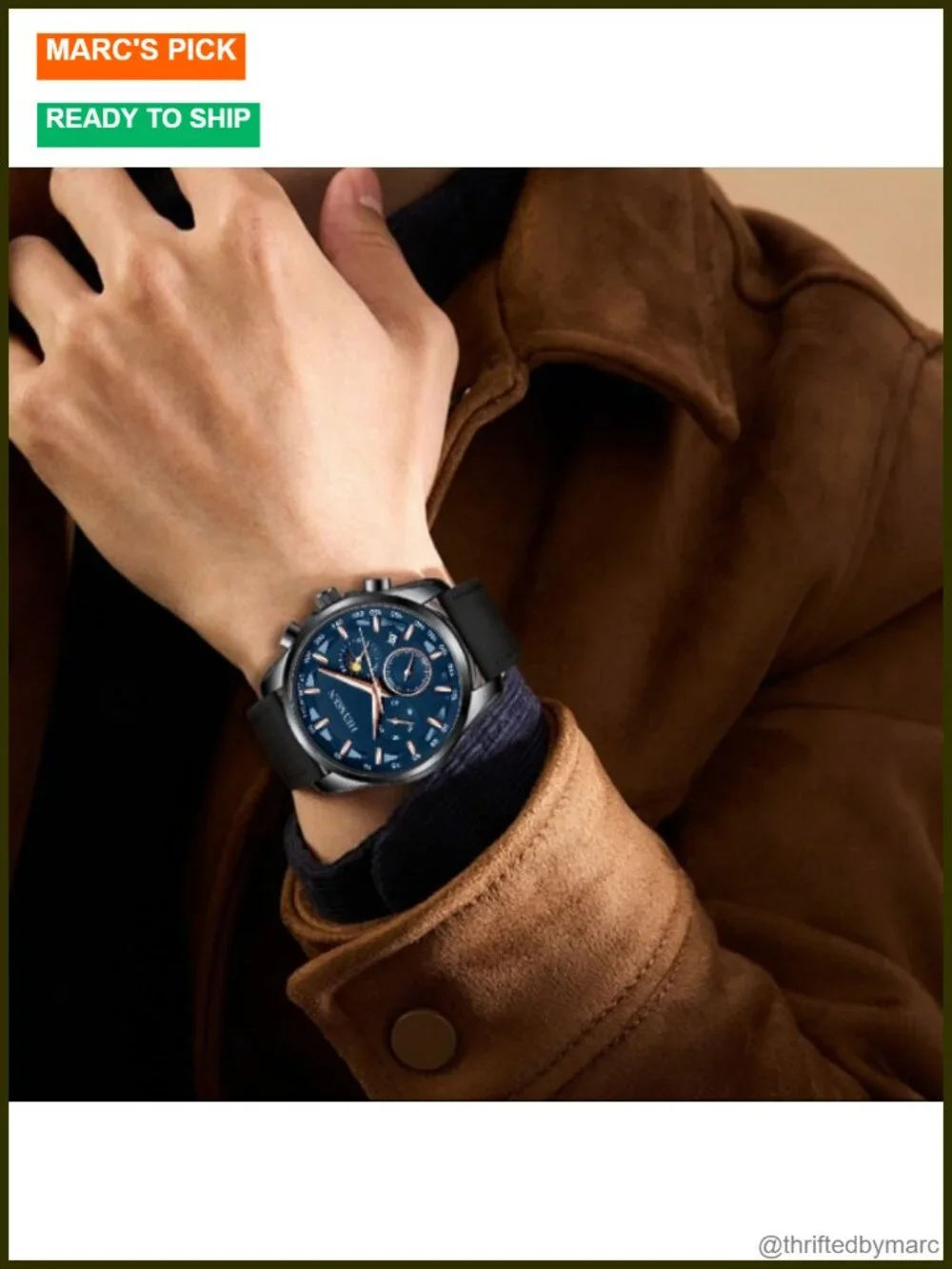 Chronograph Analog Quartz Watch with Genuine Leather Strap Luminous Business